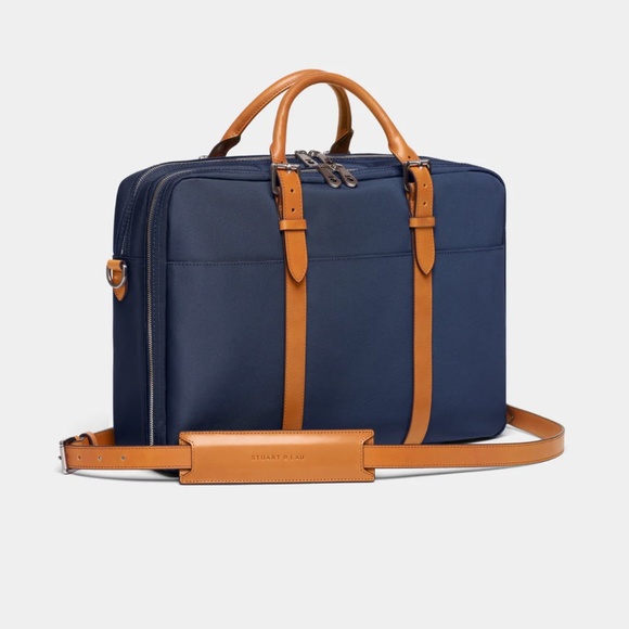 Stuart & Lao Cary Briefcase - The Double - Navy and Tan - Picture 1 of 6